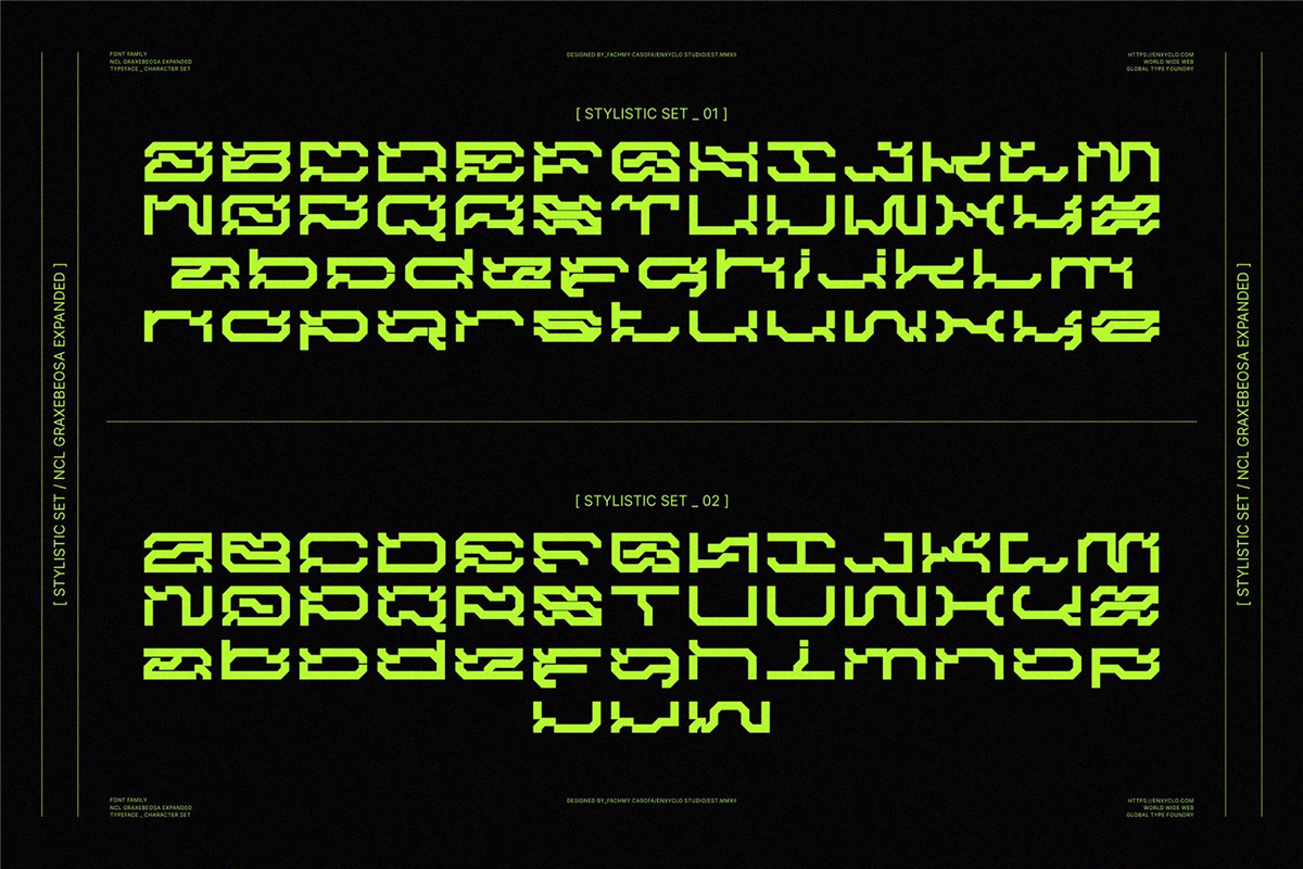 赛博朋克机甲机能科幻硬机械概念海报创意排版电竞游戏网站徽标设计机甲装饰英文字体 NCL Graxebeosa Expanded Cyberpunk Futuristic（9961）图层云