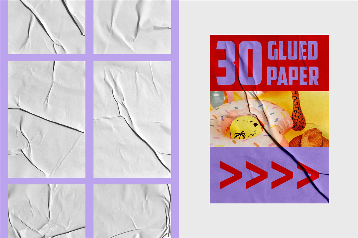 30款做旧褶皱折痕墙贴胶合纸张纹理6K高清背景图片设计素材包 Glued Paper Textures（9980）图层云