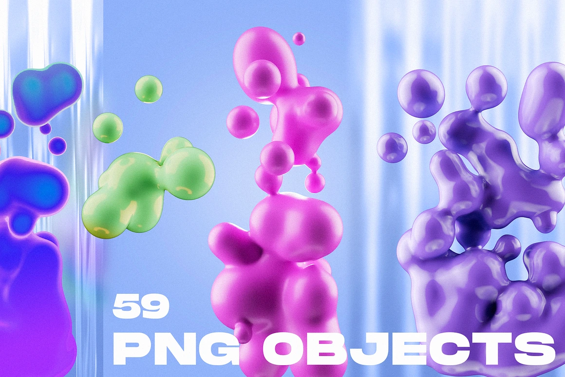 59款3D立体抽象金属流体镀铬液体粒子球体PNG免扣元素背景图片设计套装 Metaballs: Volume 1（10008）