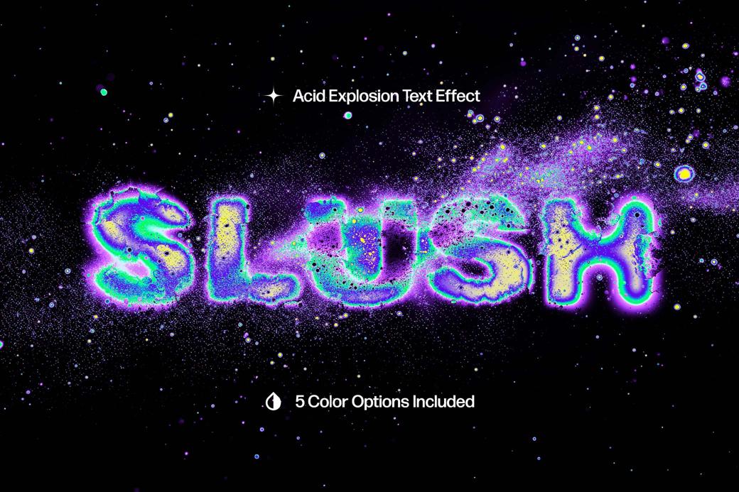 复古酸性磨损爆炸颗粒科幻梦幻未来飘散文本标题logo徽标PSD特效样机 Acid Explosion Distortion Text Effect（10094）