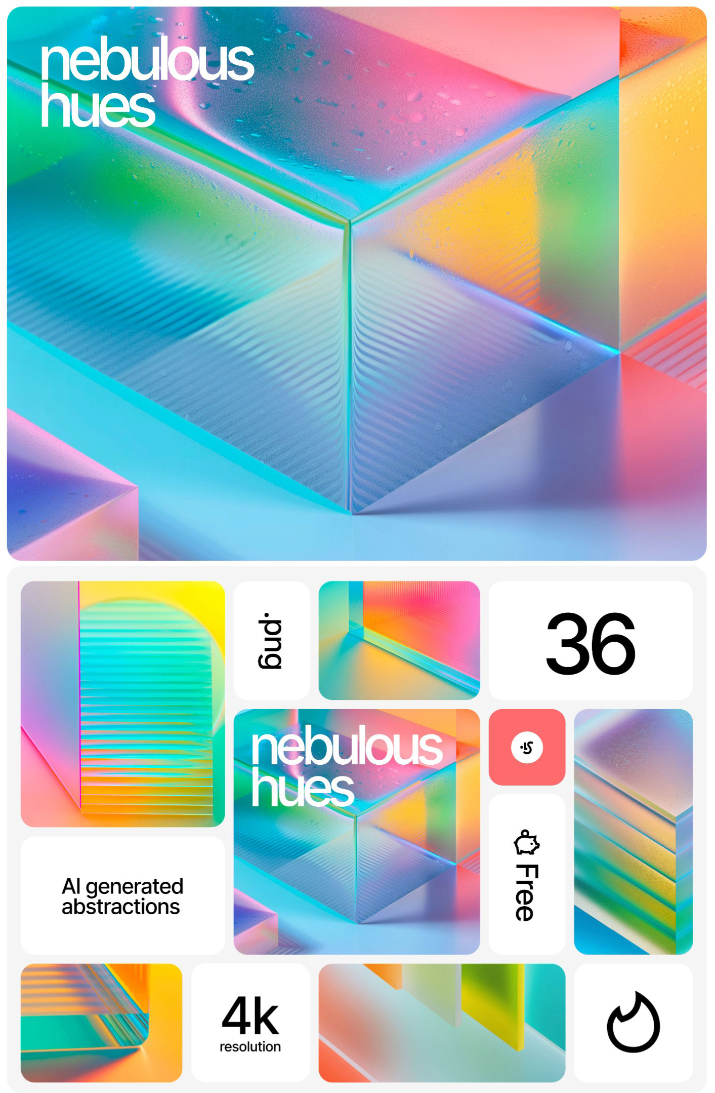 Nebulous Hues 36个现代柔和朦胧梦幻抽象艺术INS渐变颗粒噪点弥散光炫彩平面背景设计套装（10100）