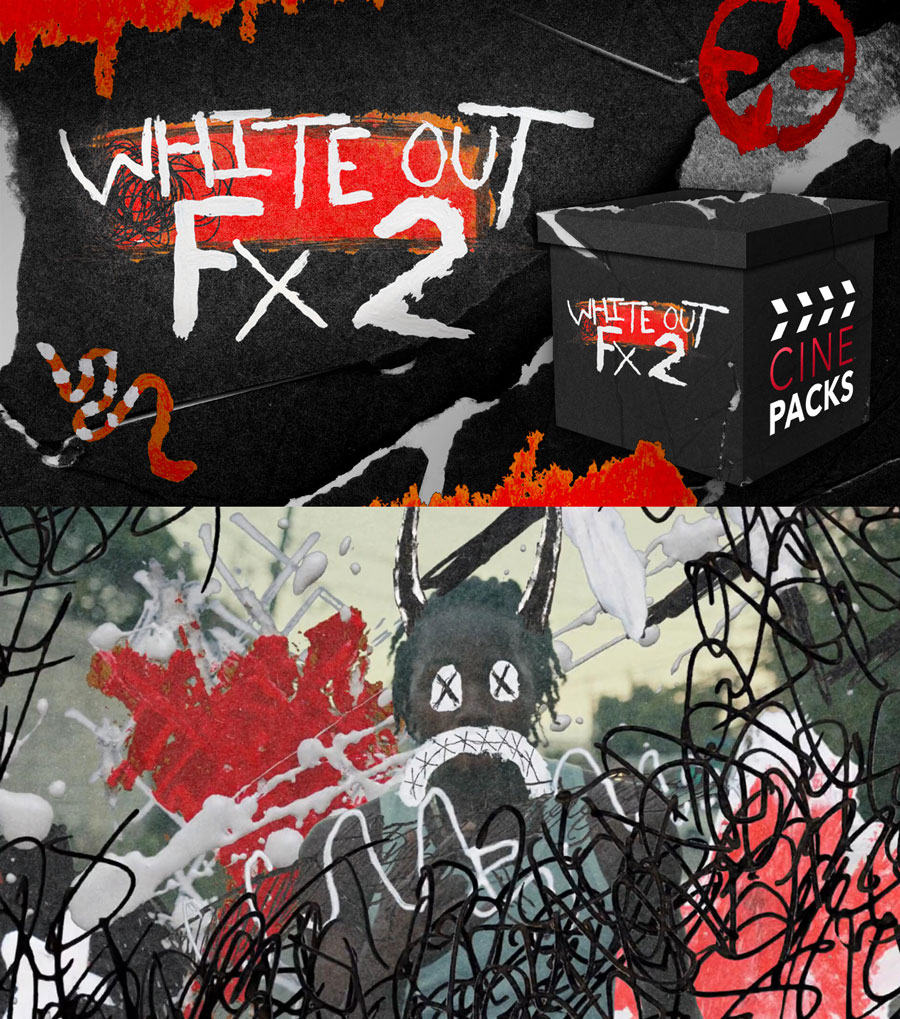 Cinepacks - WHITE OUT FX 2 复古嘻哈美学手绘画笔油漆纸张划痕刮擦纹理定格动画冻结帧转场过渡（10167）