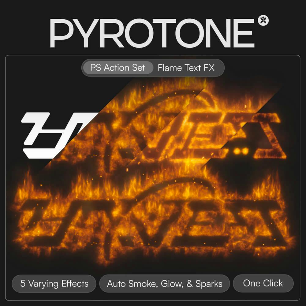 炫酷真实火焰燃烧烟雾辉光文字图形logo特效PS动作设计套装 Pyrotone by Doron Supply（10242）