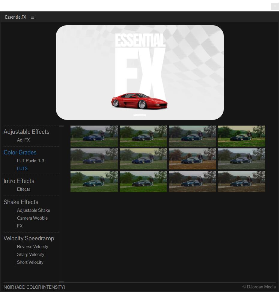 DJordanMedia ESSENTIALFX 终极一键式汽车游戏镜头画面剪辑调色摇晃变速视觉效果终极AE插件包（10248）图层云
