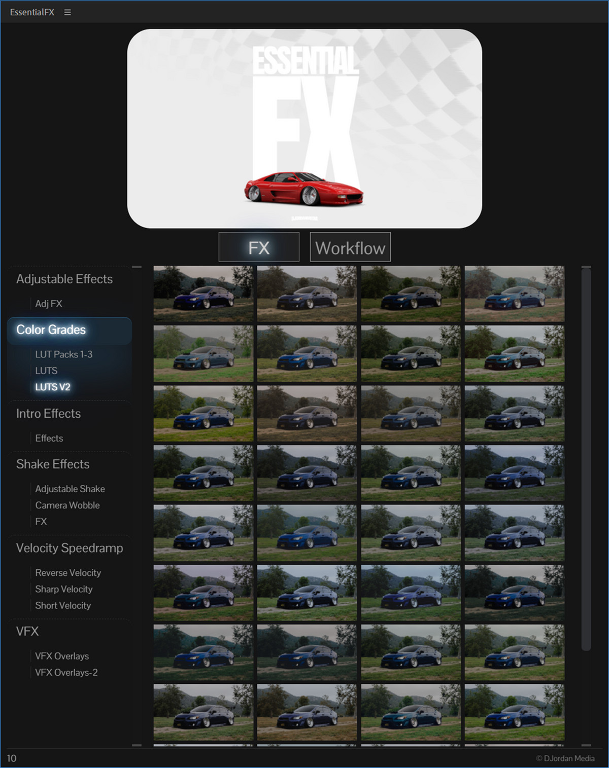 DJordanMedia ESSENTIALFX 终极一键式汽车游戏镜头画面剪辑调色摇晃变速视觉效果终极AE插件包（10248）图层云
