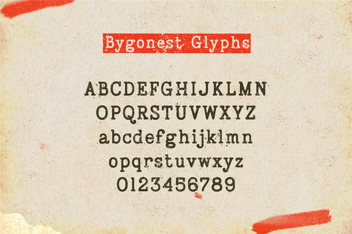 英文字体：复古老式喷墨打字机效果Logo标题衬线英文字体素材 Bygonest – Old Typewriter Font（10281）图层云