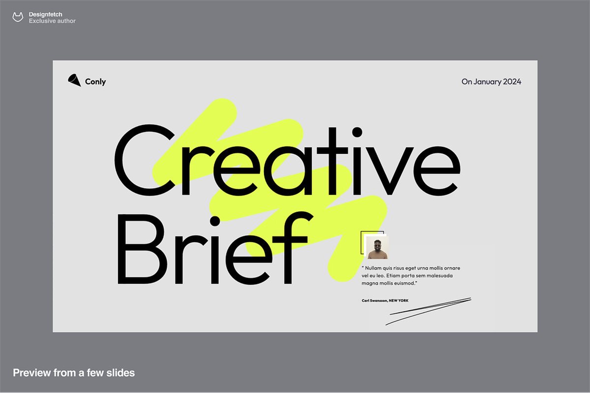 40+现代动态独特极简艺术品牌VI手册艺术PPT幻灯片演示文稿 Creative brief template – Conly（10320）图层云