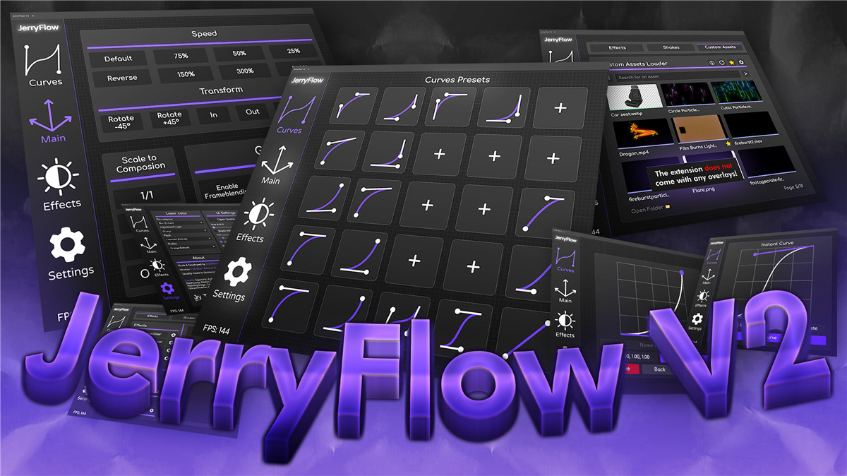 JerryFlow V2 AE工作全流程简化快捷抖动摇晃跟踪模糊剪辑效率神器AE插件 JerryFlow – JerryFlow V2（10341）图层云