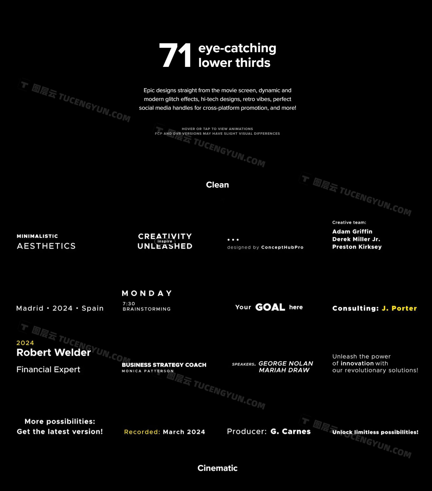 MotionVFX – mLowers Universal 71种多样化史诗现代故障复古氛围动态文字标题动画效果FCPX插件（10379）图层云