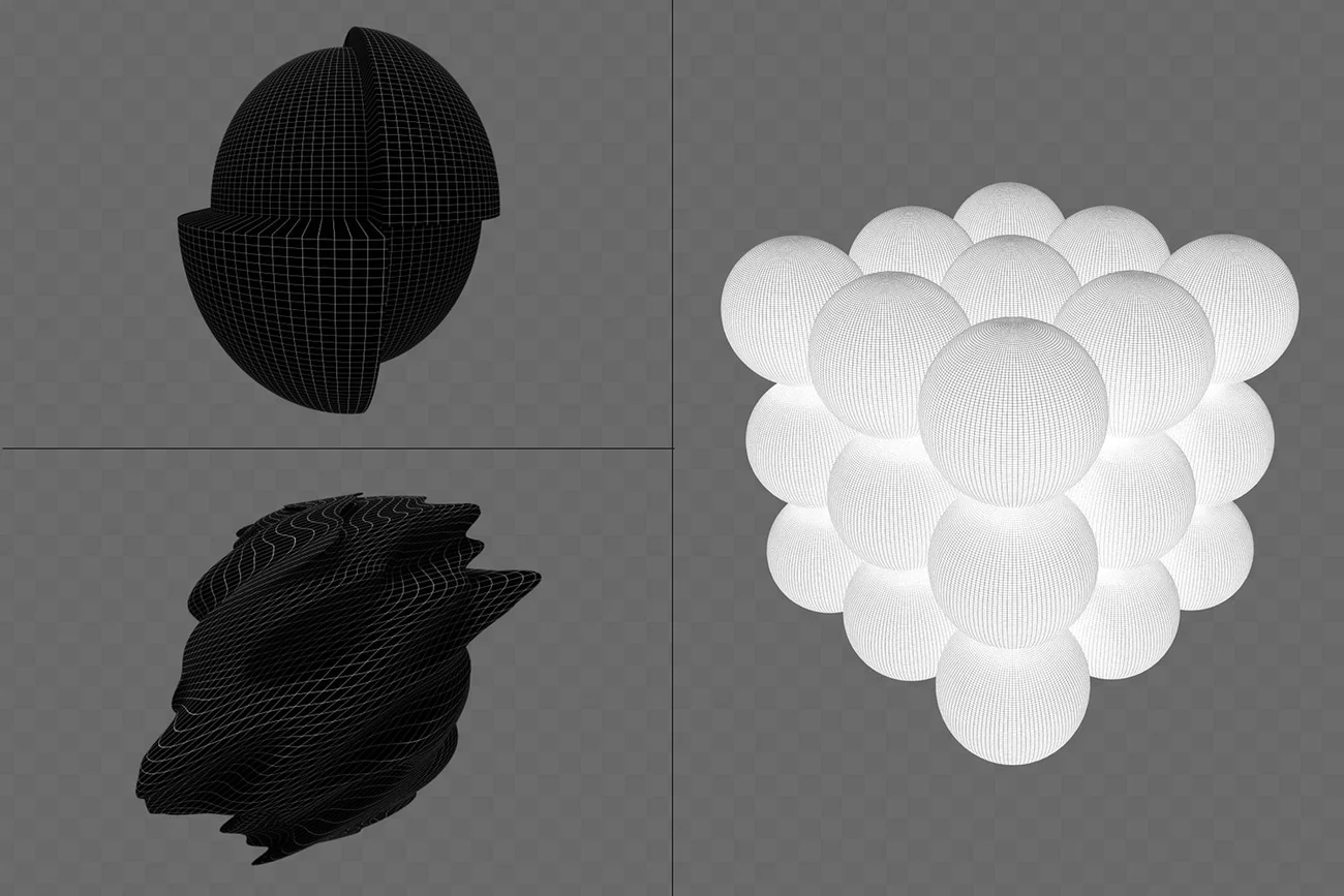 390多款未来科幻风格赛博朋克5K高清黑白抽象3D几何图形PNG免抠图设计素材 390+ Lines & Dots 3D Shapes（10387）图层云