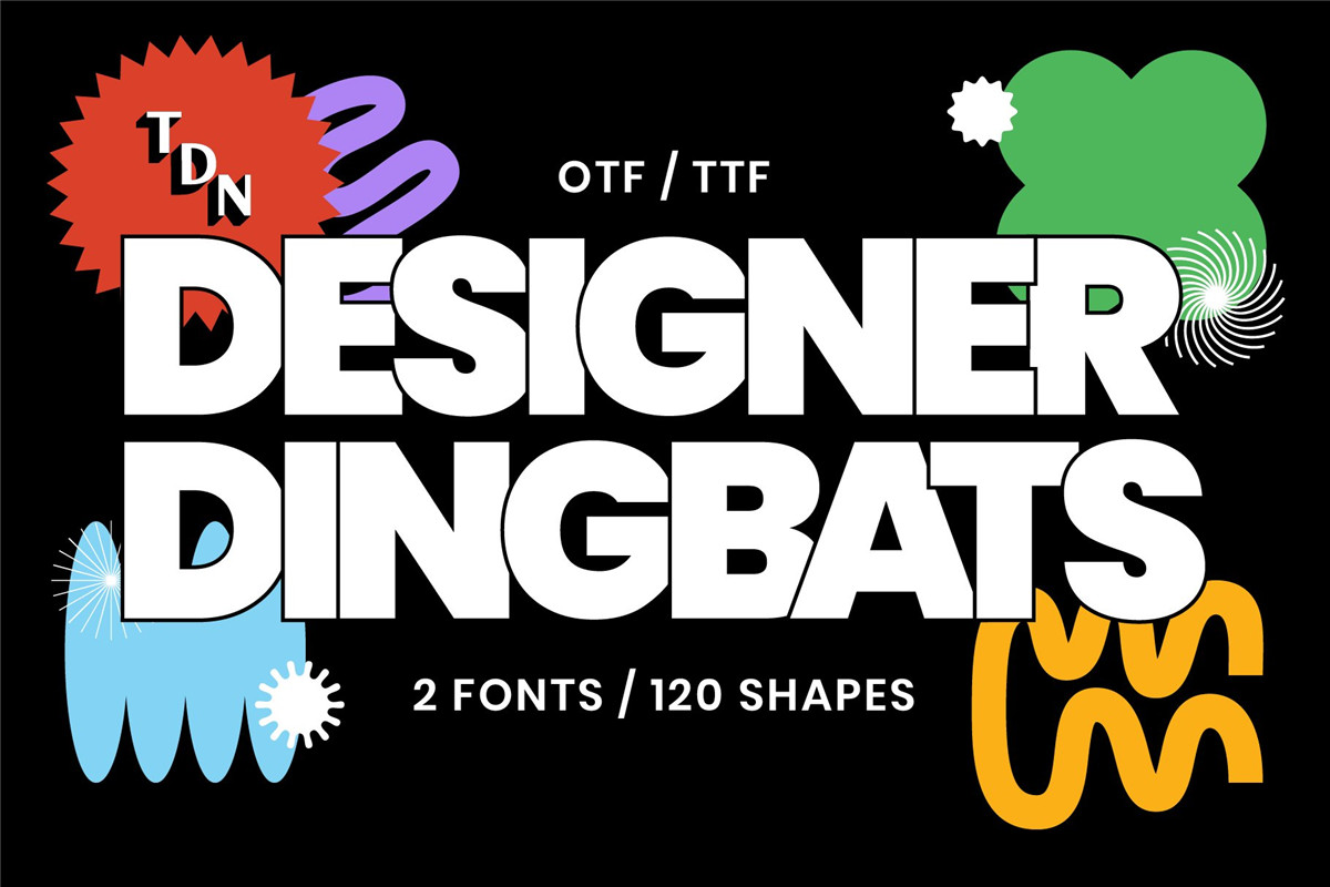 英文字体：120款潮流几何图形艺术装饰标志花体字体设计素材 Designer Dingbats – 120 shapes（10442）