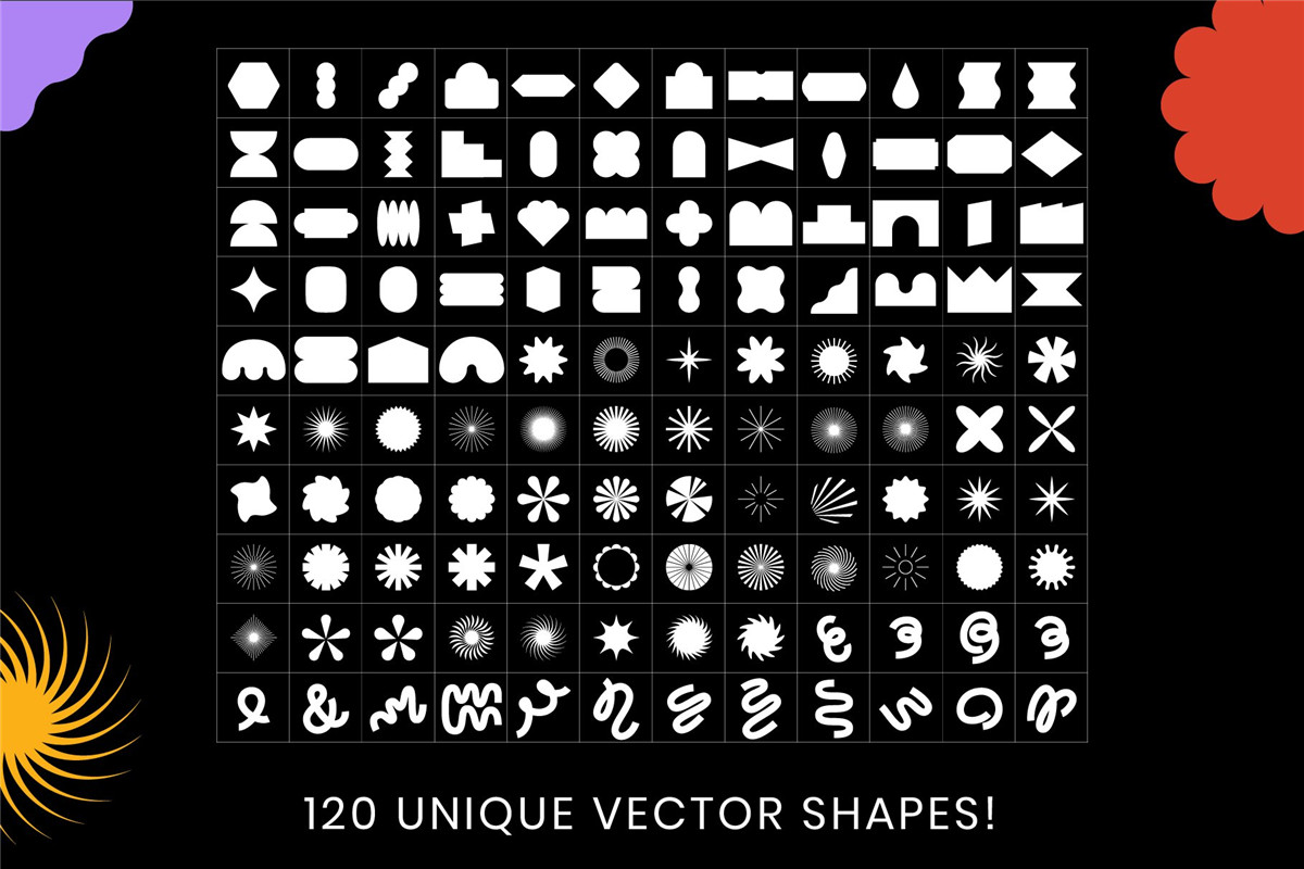 英文字体：120款潮流几何图形艺术装饰标志花体字体设计素材 Designer Dingbats – 120 shapes（10442）图层云