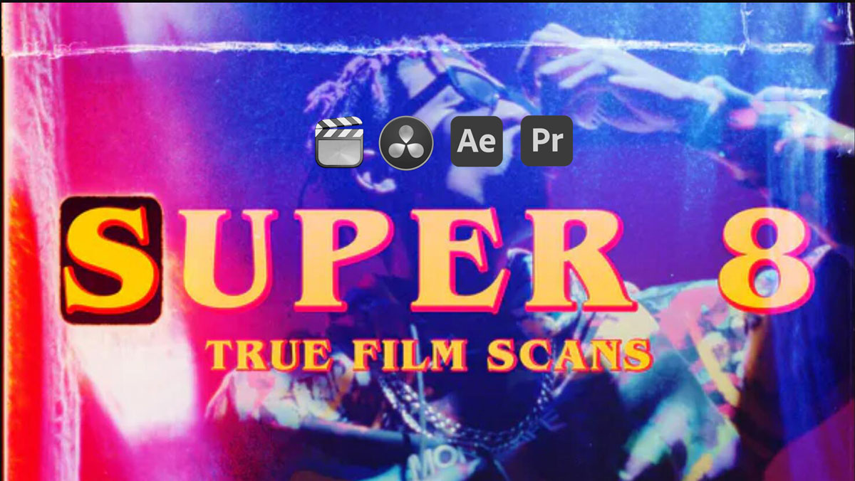 AE/PR/FCPX/达芬奇模板：复古怀旧氛围Super 8mm胶片帧电影效果边框遮罩叠加层转场素材（10381）