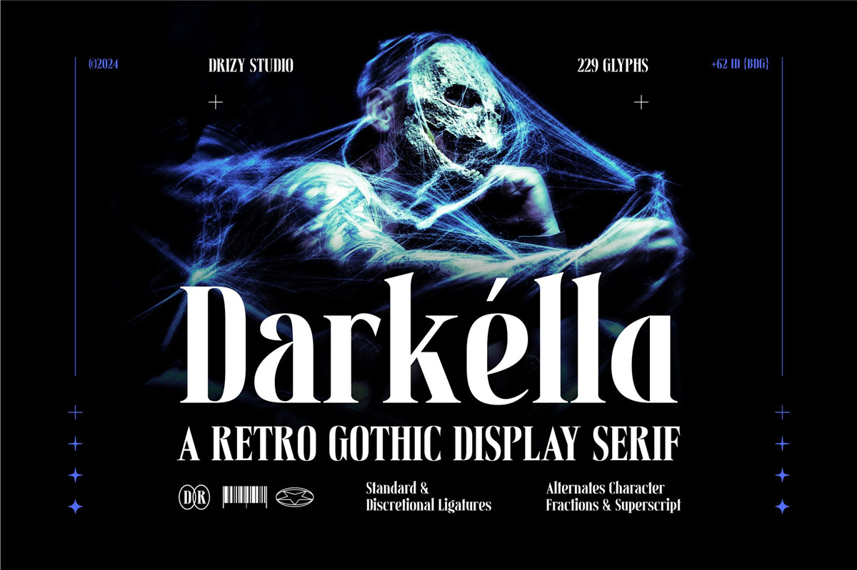 优雅复古哥特式品牌海报邀请函设计衬线英文字体安装包 Darkella – Retro Gothic Display Serif Font（10547）