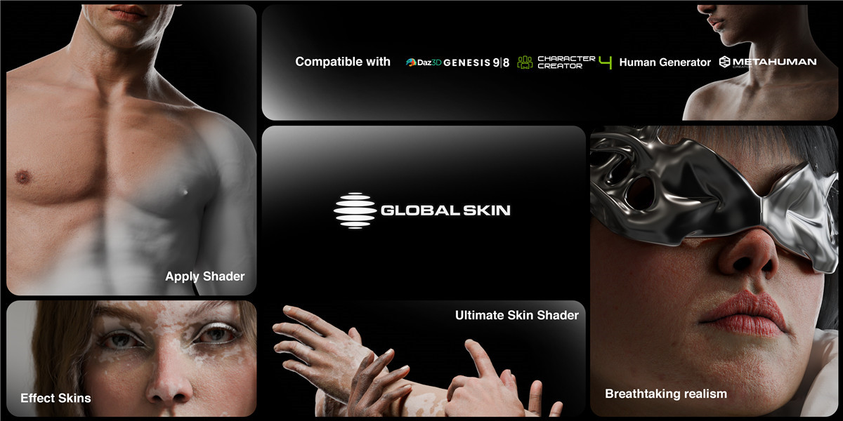 Blender插件：一键生成真实人物皮肤着色器材质贴图预设插件 Globalskin – Ultimate Skin Shader（10551）图层云