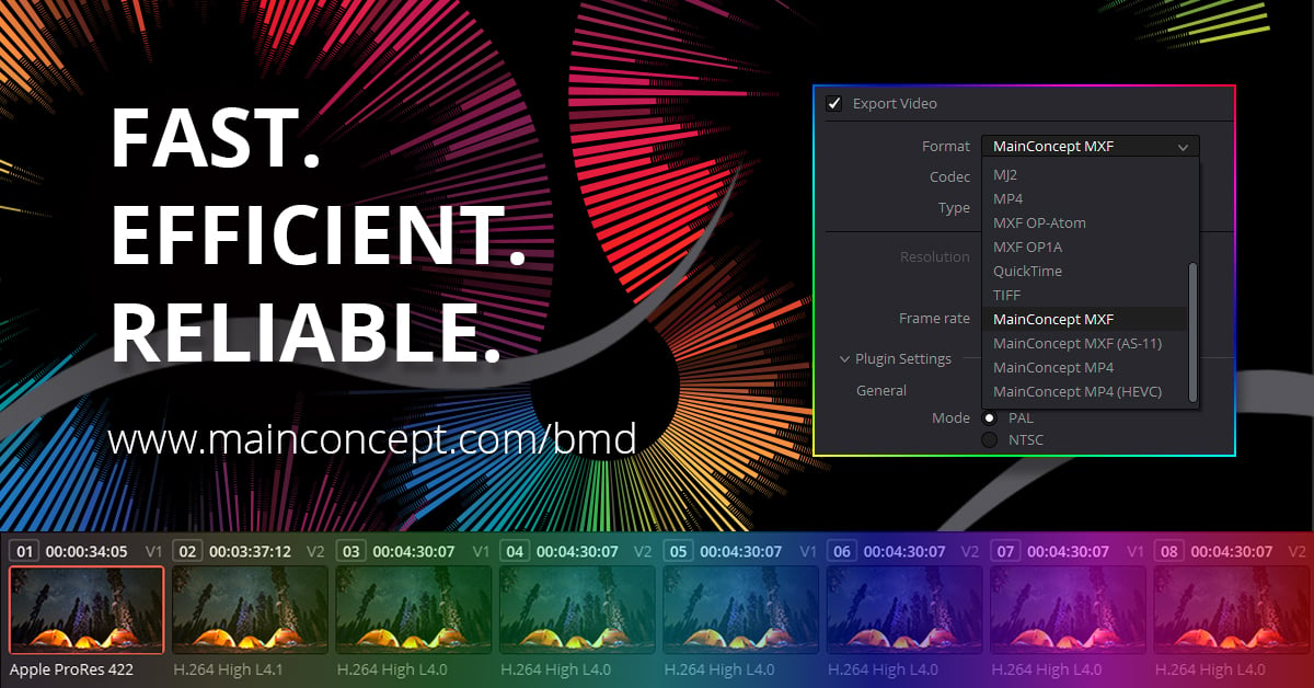 达芬奇插件：视频渲染编解码器输出插件 MainConcept Codec Plugin for DaVinci Resolve v1.6 CE Win