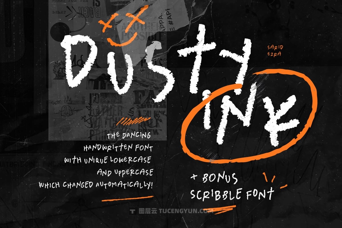 英文字体：复古涂鸦风格粗糙怪诞笨拙毛边手写字体 Dusty Ink + Scribble Font（10739）图层云