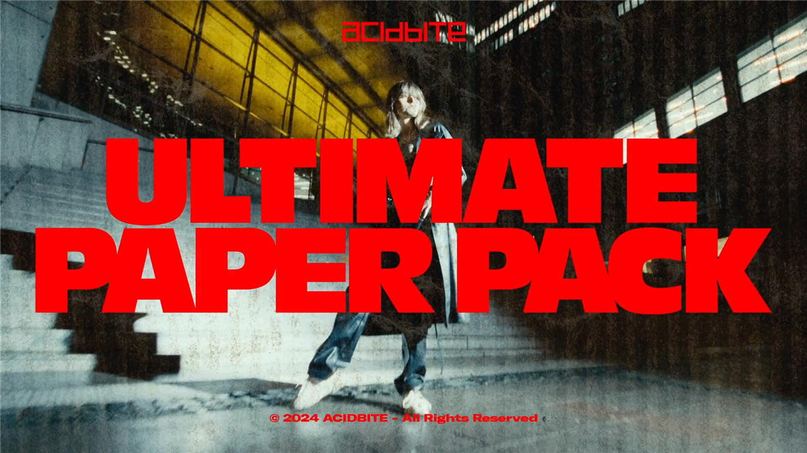 Acidbite Ultimate Paper Pack 200个复古拼贴纸张撕纸拼贴磁带墨迹视频转场背景纹理元素叠加MOV视频素材+音效（10892）图层云