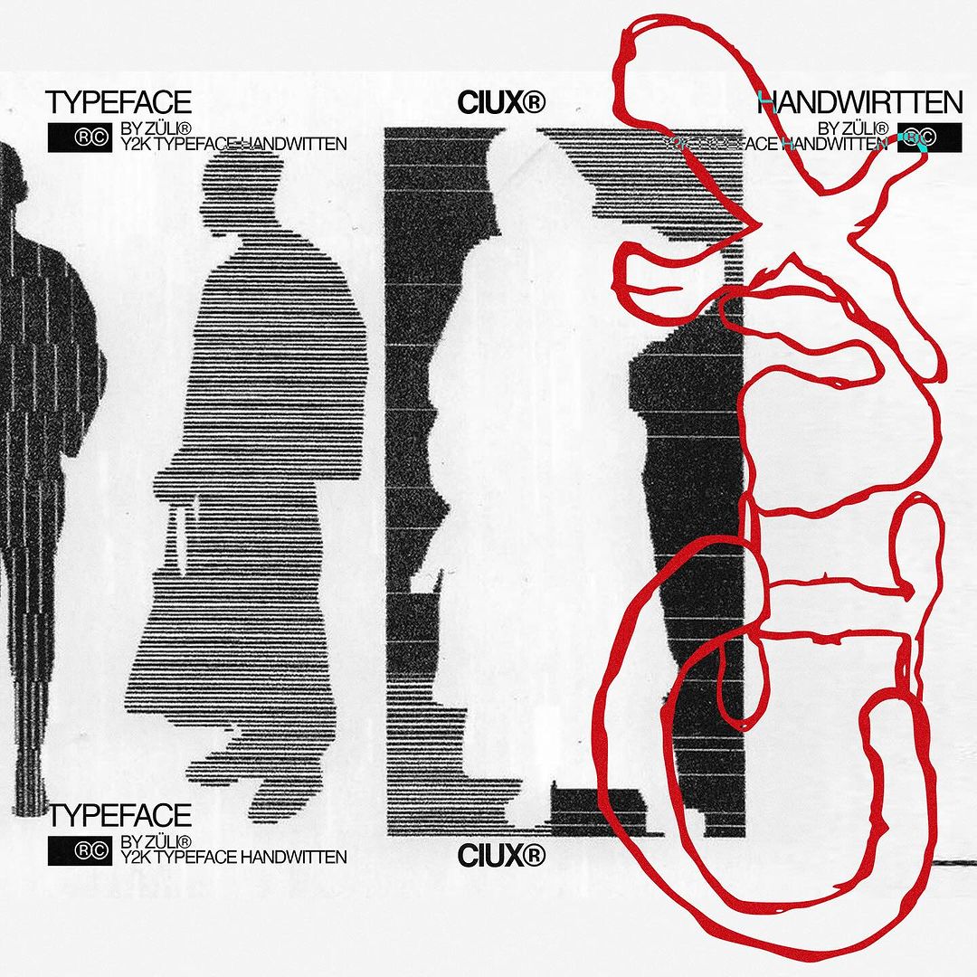 英文字体”涂鸦复古迷幻抽象Y2K艺术英文标题排版手写装饰性西文字体 Ciux – Typeface demo（10918）图层云