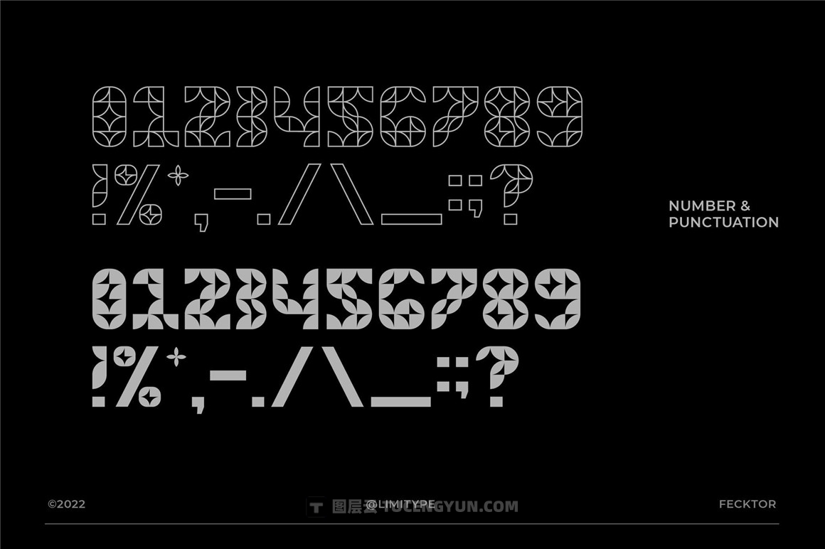 英文字体：8款复古未来主义抽象几何形状艺术英文排版装饰性字体 Fecktor — Modern Art Deco Font（10933）图层云