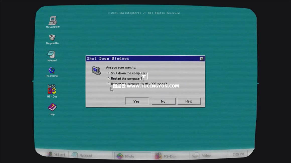 AE/PR模板：复古老式WIN95经典旧计算机操作系统弹窗蓝屏像素艺术开场片头（11097）图层云