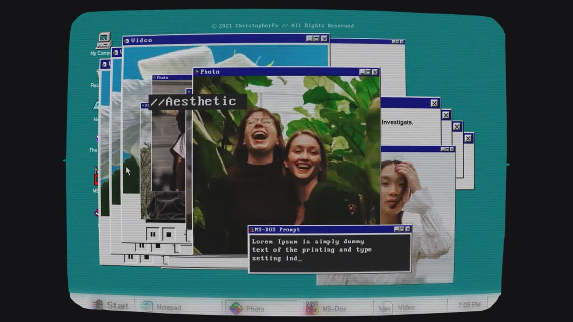 AE/PR模板：复古老式WIN95经典旧计算机操作系统弹窗蓝屏像素艺术开场片头（11097）