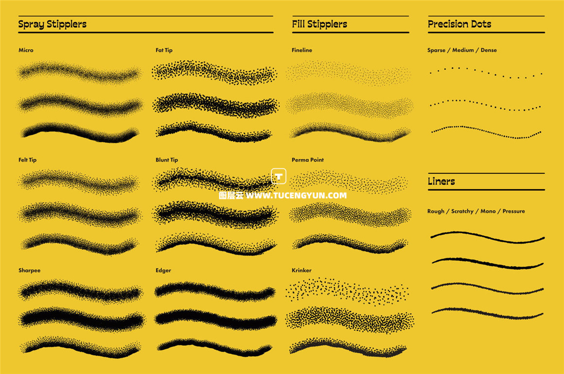 超酷嘻哈小众风格做旧涂鸦颗粒燥点肌理纹理手绘插画矢量绘画Ai笔刷 TGTS – Stipple Buddy Vector Stippling Brushes for Illustrator（11275）图层云