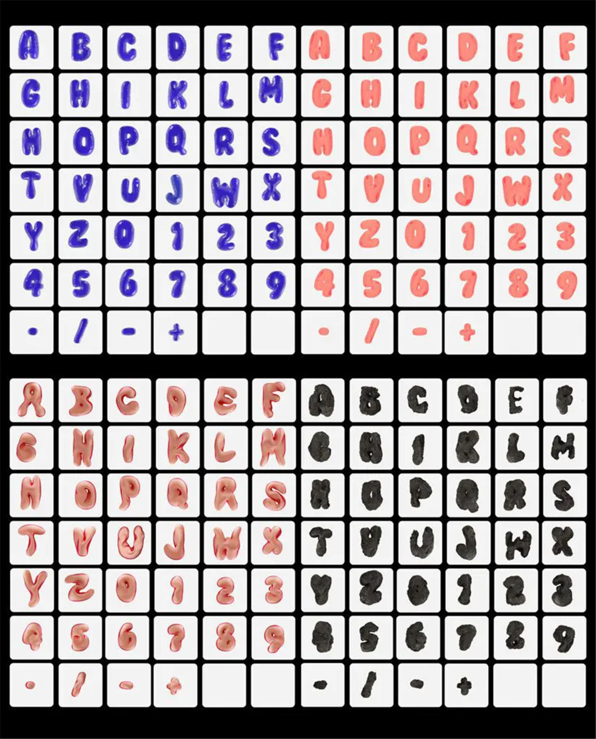 800个复古Y2K风格趣味创意3D膨胀透明塑料金属软糖气泡大写英文字母PNG免扣视觉设计套装 Wobbly Bubbly Letters with 3D Style and 20 Variations（11281）图层云