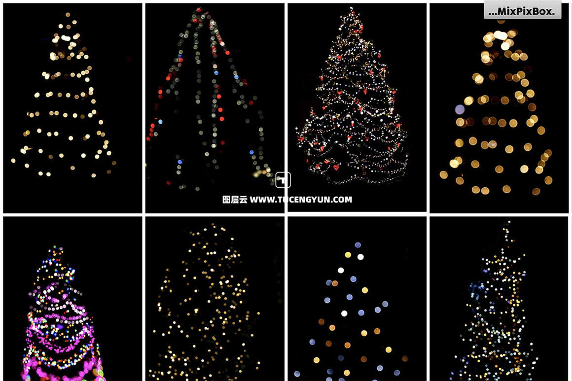 24种冬季圣诞节装饰灯光闪烁发光叠加层 Christmas Trees Lights Overlays（11409）图层云