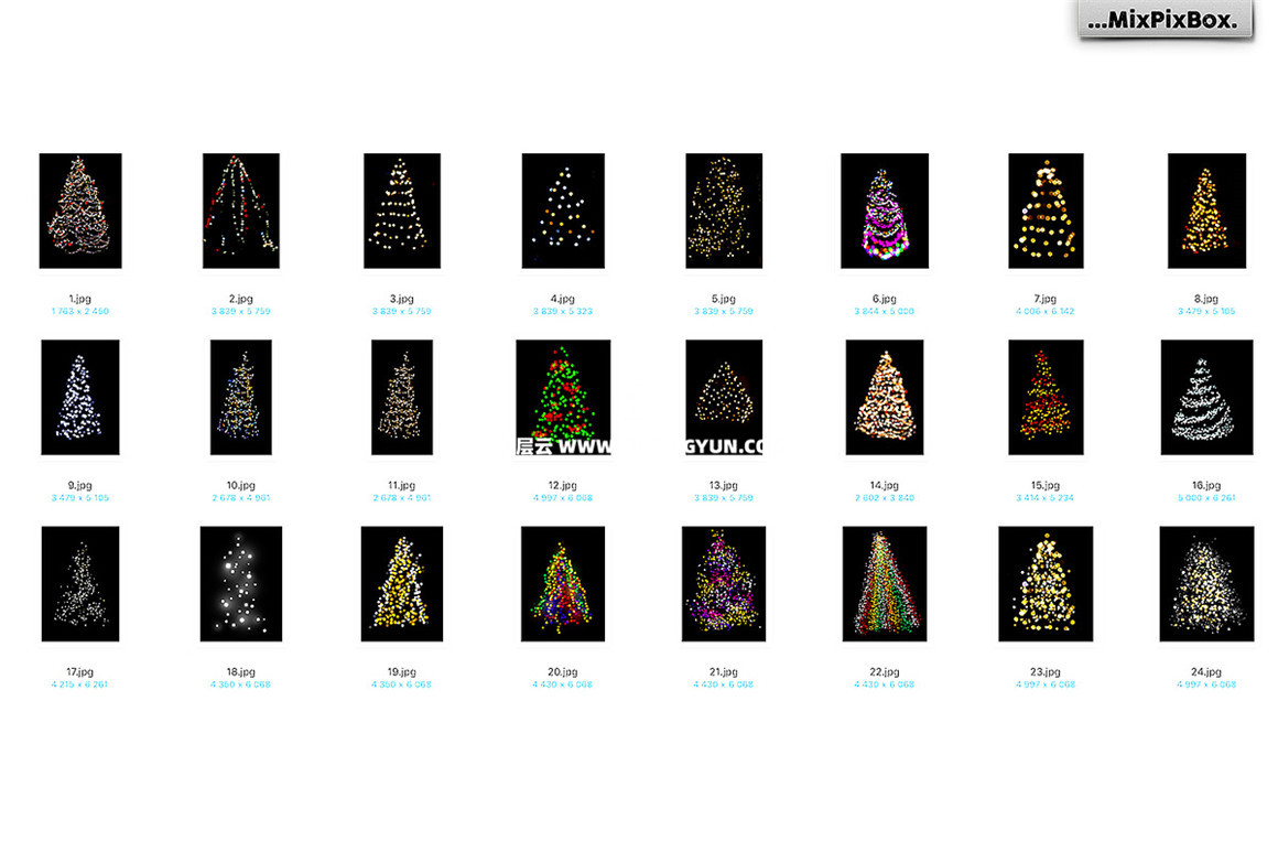 24种冬季圣诞节装饰灯光闪烁发光叠加层 Christmas Trees Lights Overlays（11409）图层云