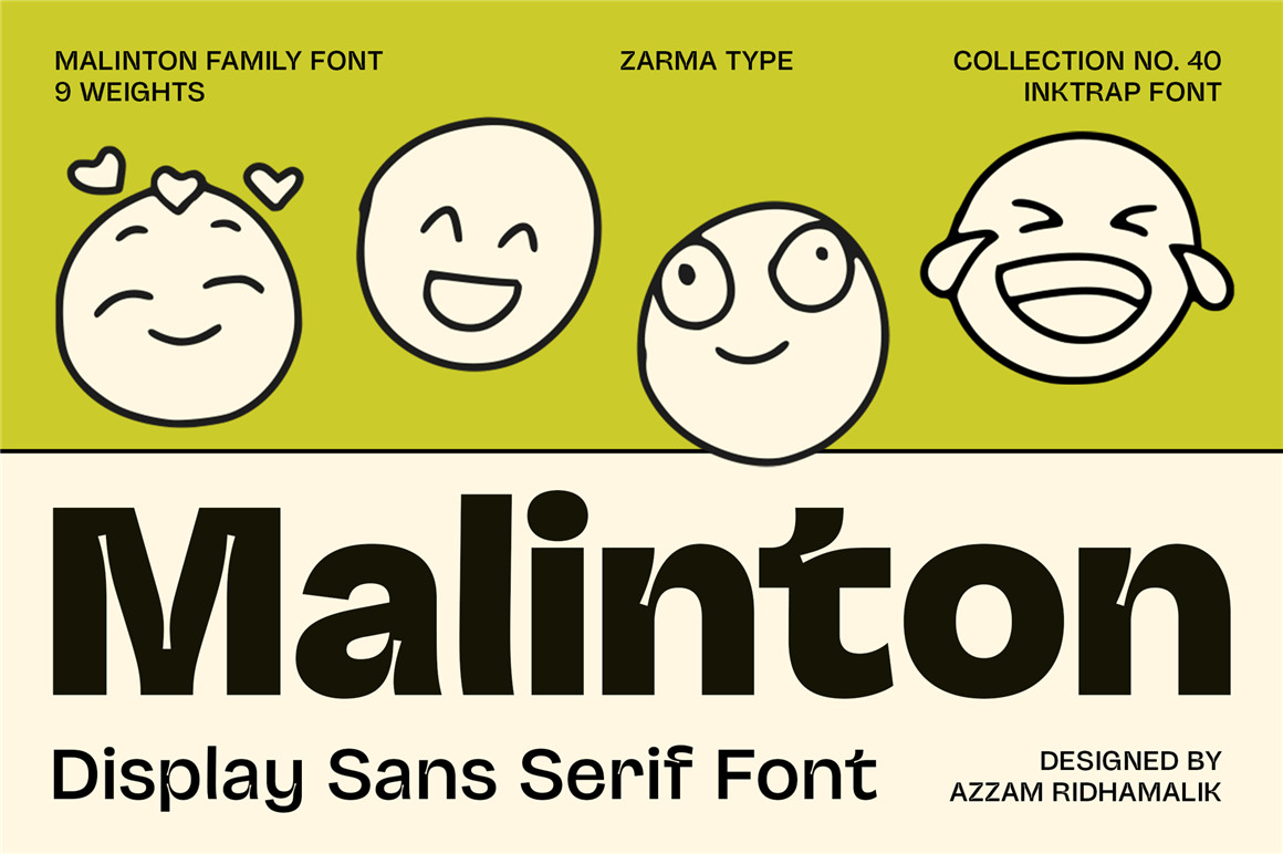 英文字体：9种潮流趣味俏皮表情时尚海报徽标广告字体 Malinton – Display Sans Serif Font（11523）