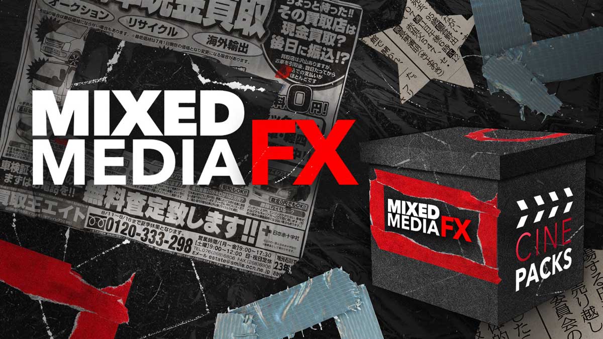 Cinepacks – Mixed Media FX 全新创意级嘻哈风格混合媒体报纸、磁带、塑料、胶片帧转场叠加纹理视频素材（11533）图层云