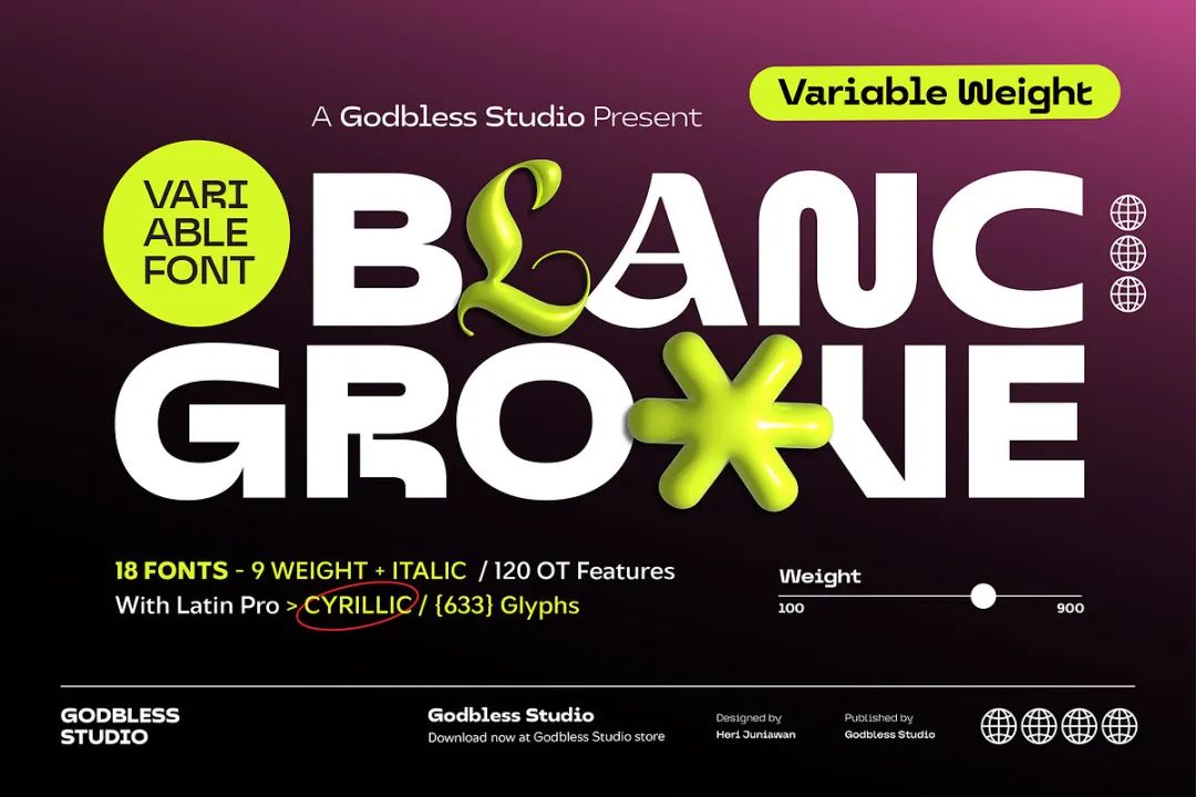 英文字体：18款实验性未来主义可变标题排版logo徽标西文无衬线字体Blanc Groove – Variable Font（11656）