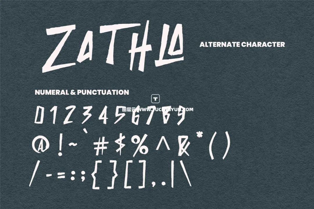 英文字体：复古Y2K粗犷摇滚音乐磨损印刷logo标题排版无衬线装饰字体 Zauthic Carlmano Font Display（11671）图层云