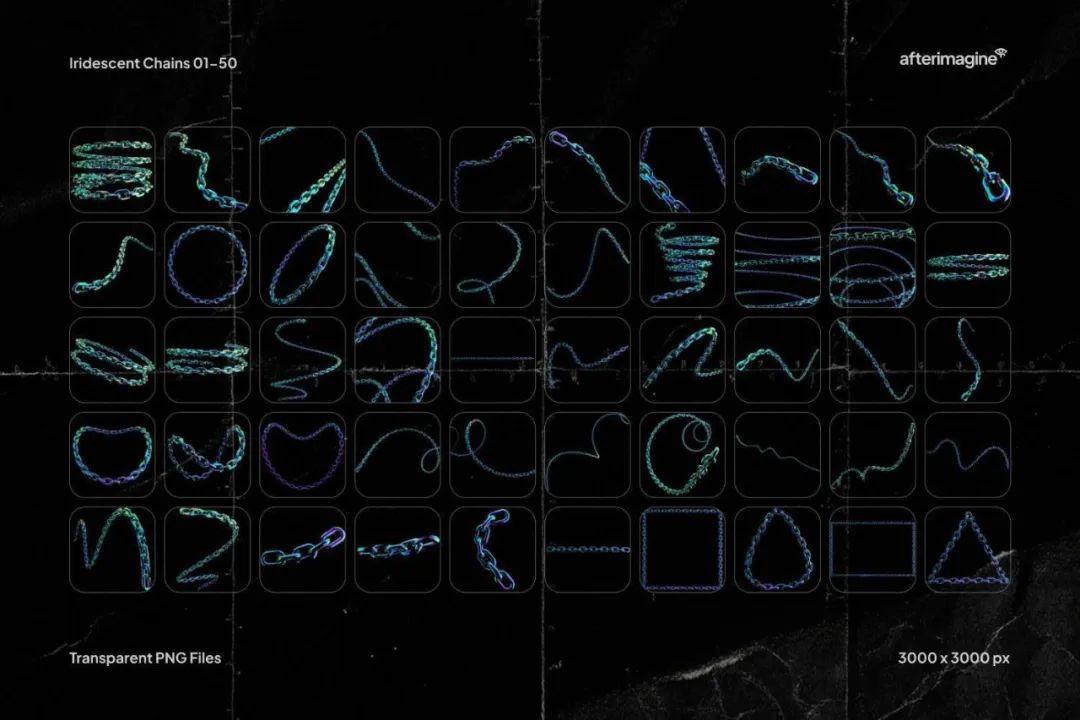 174款复古Y2K酸性镀铬银色金属多样化锁链链条铁链几何抽象PNG免扣元素设计套装 Studio 2AM – Chains（11679）图层云
