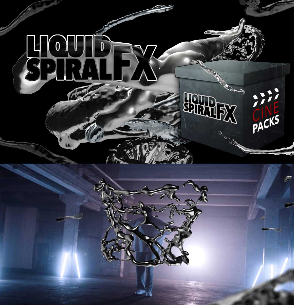 Cinepacks – Liquid Spiral FX 103种嘻哈说唱金属酸性镀铬液体螺旋流体模拟效果MOV视频素材包（11768）