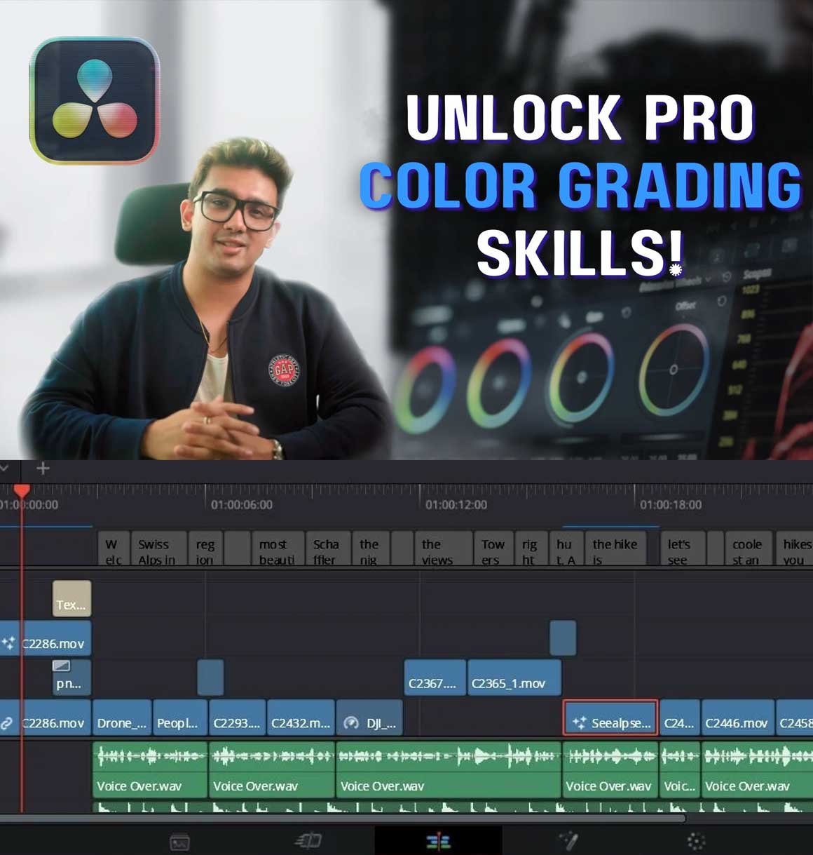 大师课程：在达芬奇19中掌握色彩校正和分级视频课程 Skillshare – Master Color Correction & Grading in DaVinci Resolve 19（11805）图层云