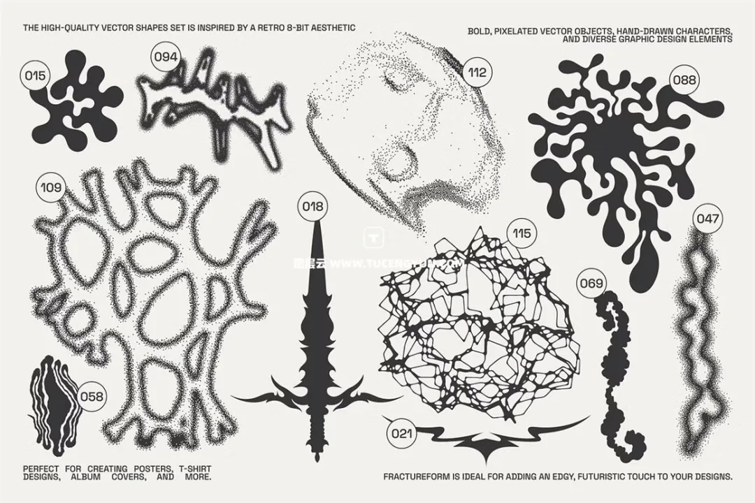 144个复古Y2K像素美学艺术实验性未来抽象几何AI矢量海报专辑封面服饰设计素材 FractureForm Graphic Pack by Vanzyst（11865）图层云