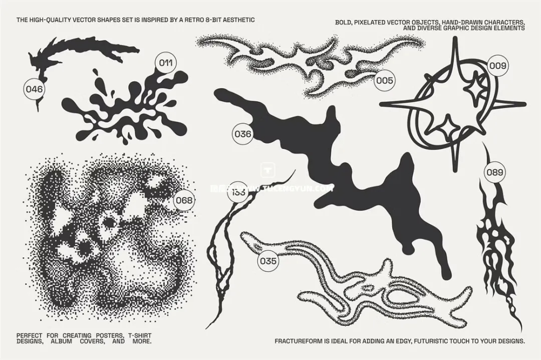 144个复古Y2K像素美学艺术实验性未来抽象几何AI矢量海报专辑封面服饰设计素材 FractureForm Graphic Pack by Vanzyst（11865）图层云