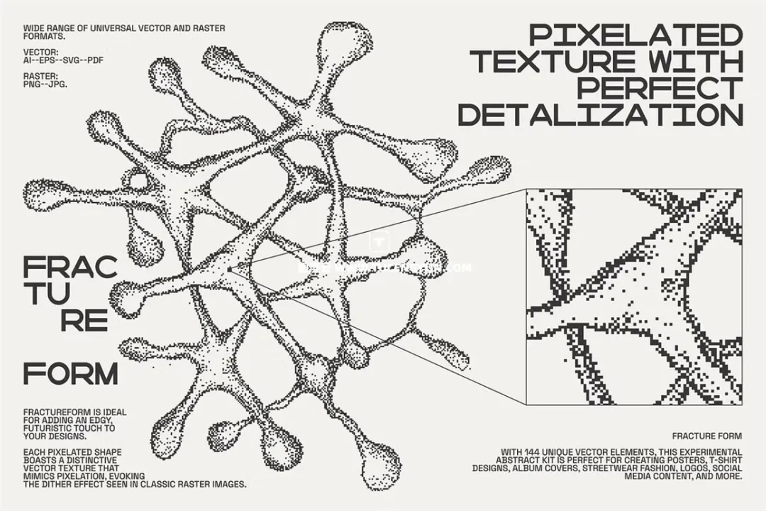 144个复古Y2K像素美学艺术实验性未来抽象几何AI矢量海报专辑封面服饰设计素材 FractureForm Graphic Pack by Vanzyst（11865）图层云