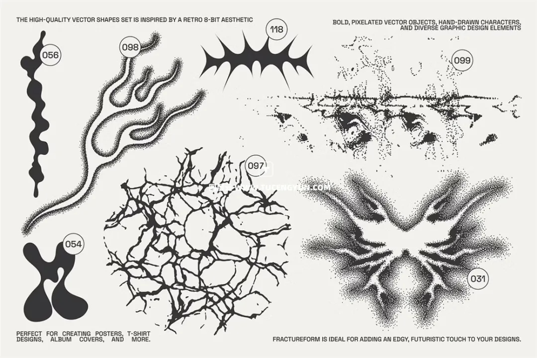 144个复古Y2K像素美学艺术实验性未来抽象几何AI矢量海报专辑封面服饰设计素材 FractureForm Graphic Pack by Vanzyst（11865）图层云