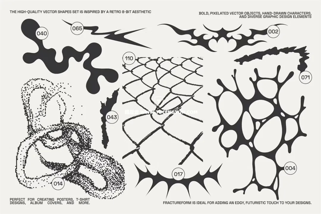 144个复古Y2K像素美学艺术实验性未来抽象几何AI矢量海报专辑封面服饰设计素材 FractureForm Graphic Pack by Vanzyst（11865）图层云