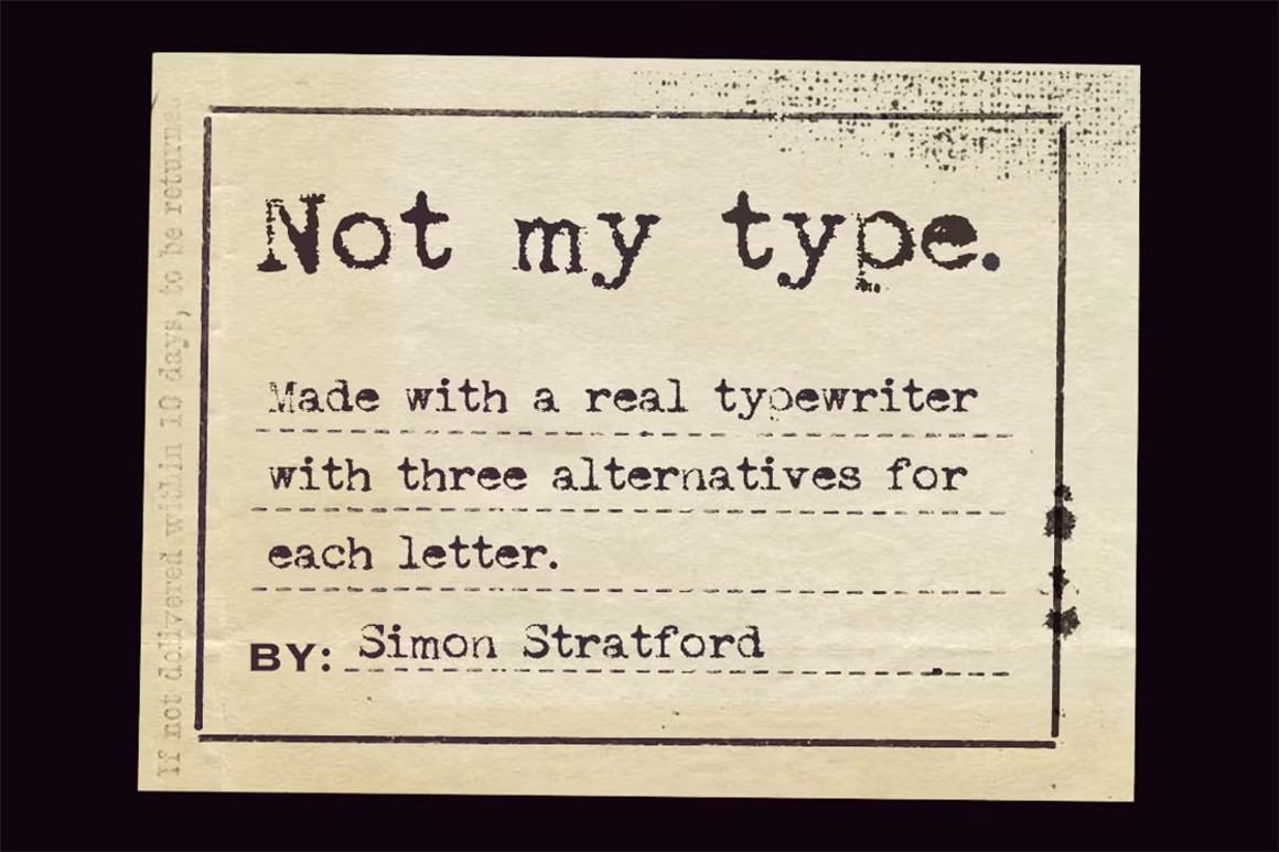 英文字体：复古老式古董喷墨打字机效果Logo标题衬线字体 Typewriter typeface not my type（11963）