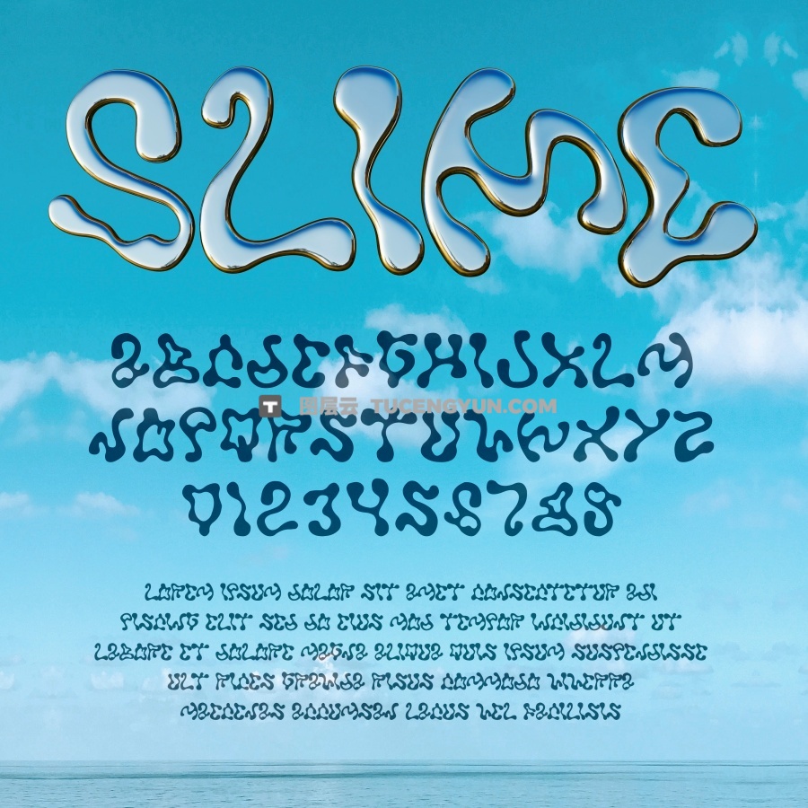 英文字体：潮流复古Y2K风格酸性艺术金属镀铬抽象装饰字体 SLIME FONT（12143）图层云