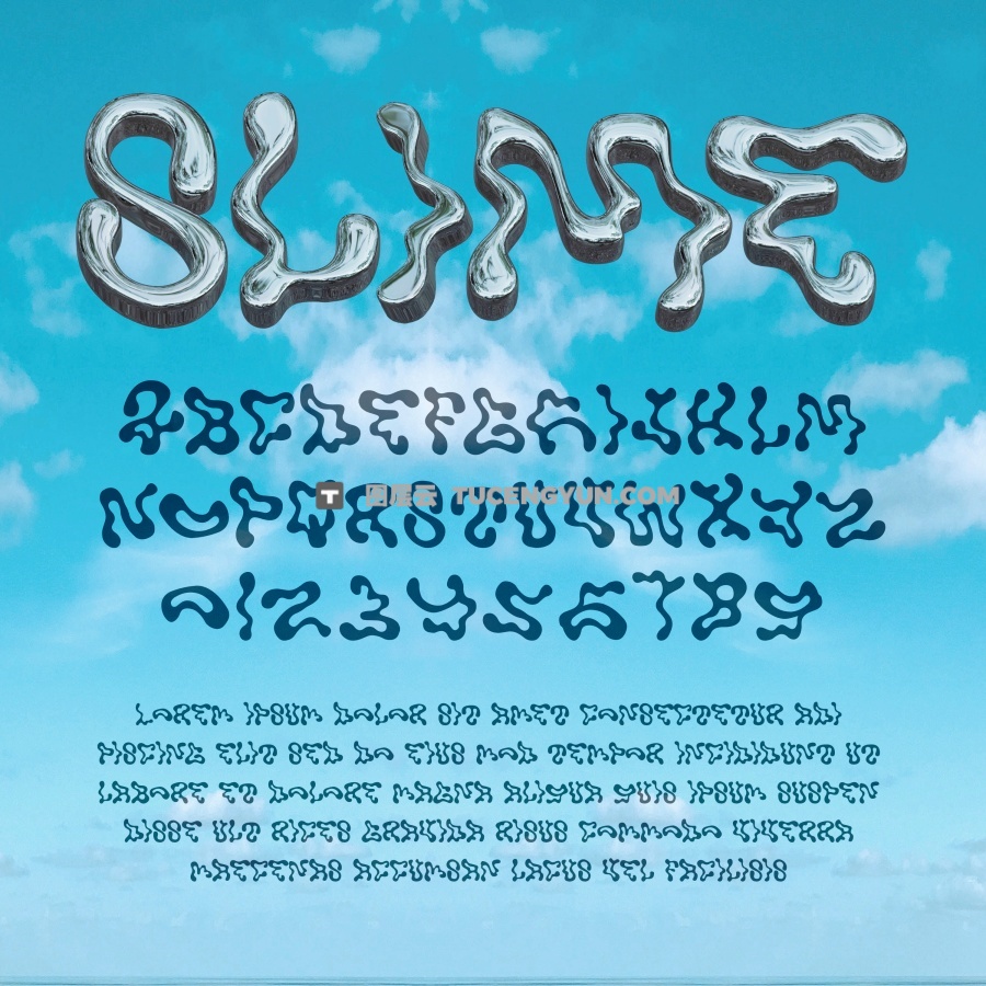 英文字体：潮流复古Y2K风格酸性艺术金属镀铬抽象装饰字体 SLIME FONT（12143）图层云