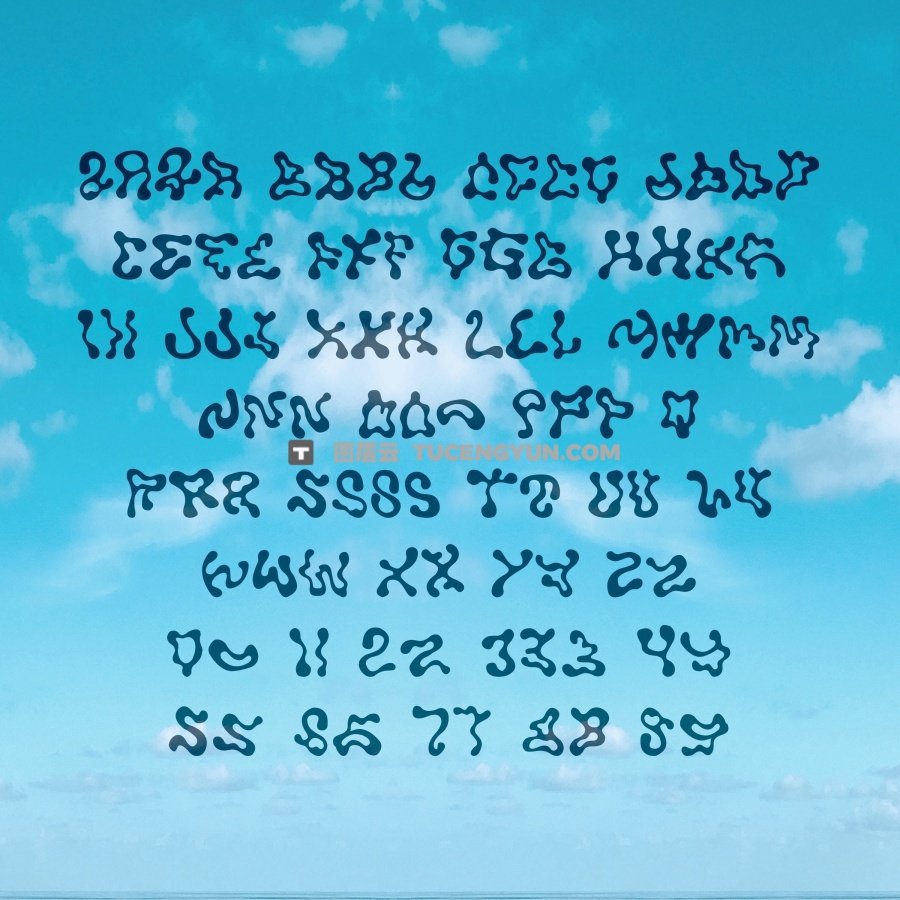英文字体：潮流复古Y2K风格酸性艺术金属镀铬抽象装饰字体 SLIME FONT（12143）图层云