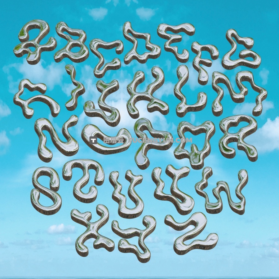 英文字体：潮流复古Y2K风格酸性艺术金属镀铬抽象装饰字体 SLIME FONT（12143）图层云
