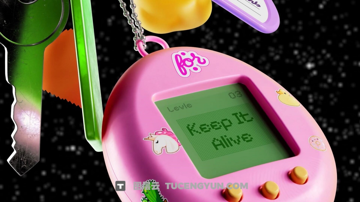 AE/PR/FCPX/达芬奇模板：复古千禧Y2K风格趣味3D钥匙串翻盖手机品牌设计视频开场标题排版模板（12190）图层云