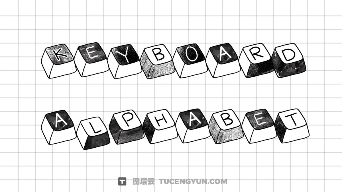 视频素材：33个手绘键盘文字字幕按键动画Alpha透明通道剪辑叠加视频素材（12276）图层云