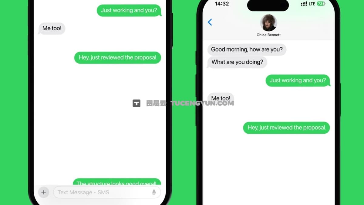 AE模板：8个IPhone 16手机模型短信内容发送动画效果（12288）图层云